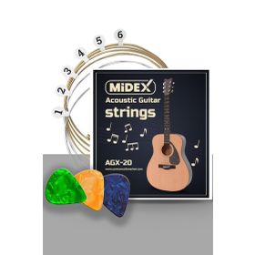 Midex Agx-20 Akustik Gitar Teli Takımı ve Pena Seti