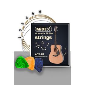 Midex Agx-20 Akustik Gitar Teli Takımı ve Pena Seti