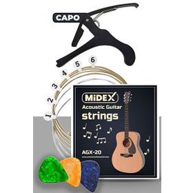Midex Agx-20C Akustik Gitar Teli Takımı Pena ve Capo Seti