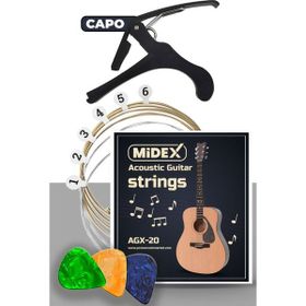 Midex Agx-20C Akustik Gitar Teli Takımı Pena ve Capo Seti