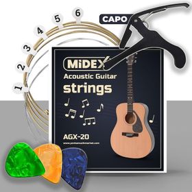 Midex Agx-20C Akustik Gitar Teli Takımı Pena ve Capo Seti