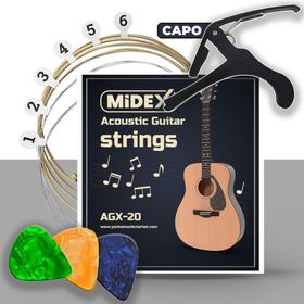 Midex Agx-20C Akustik Gitar Teli Takımı Pena ve Capo Seti
