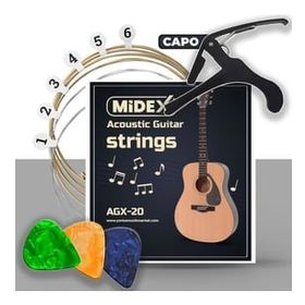 Midex Agx-20C Akustik Gitar Teli Takımı Pena ve Capo Seti