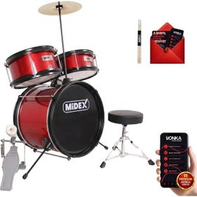 Midex CD300X-RD Akustik Junior Davulu Seti 5-14 Yaş İçin Full Set Çocuk Baterisi