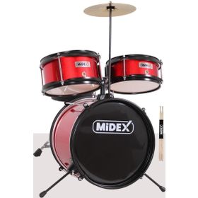 Midex CD300X-RD Akustik Junior Davulu Seti 5-14 Yaş İçin Full Set Çocuk Baterisi