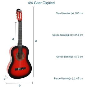 Midex CG-270RD Kırmızı Renk 4 4 Yetişkin Boy Sap Ayarlı Full Klasik Gitar