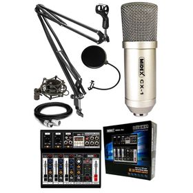 Midex CX1 Condenser Mikrofon Ses Kartlı Mikser + Stand + Filtre