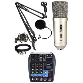 Midex CX1 Condenser Mikrofon Ses Kartlı Mikser + Stand + Filtre