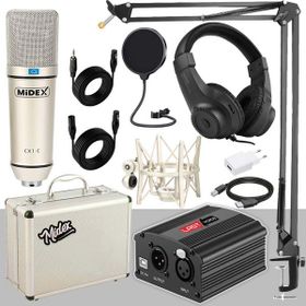 Midex CX1-PH Kondanser Stüdyo Mikrofon Phantom Stand Full Set Power Kulaklık