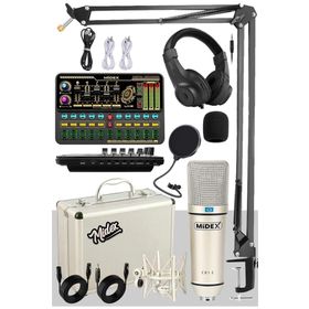 Midex CX1 Platinium Set Efektli Ses Kartı Mikrofon Stand Kayıt Canlı Yayın Seti