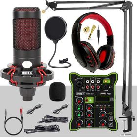 Midex CXN-30 Functional Paket-3 Stüdyo Mikrofon Ses Kartlı Mikser Kulaklık Stand