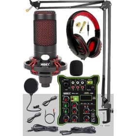 Midex CXN-30 Functional Paket-3 Stüdyo Mikrofon Ses Kartlı Mikser Kulaklık Stand