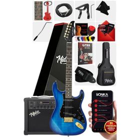 Midex GLC-40Bl-50AMP 50 W Şarjlı BT Amfi Kulaklık ve Full Elektro Gitar Seti
