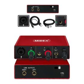 Midex GLX-500 Pro 2 Giriş 2 Çıkış USB Stüdyo Ses Kartı ve XLR Kablo