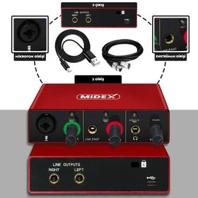 Midex GLX-500 PRO 2 Giriş 2 Çıkış USB Stüdyo Ses Kartı