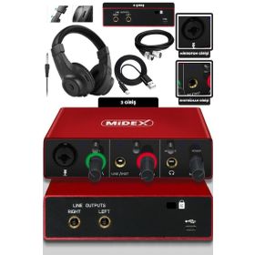 Midex Glx-500 Pro-Hd 2 Giriş 2 Çıkış USB Stüdyo Ses Kartı Kulaklık Ve XLR Kablo