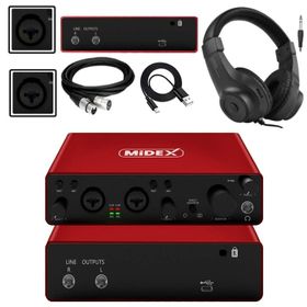 Midex GLX-800RD-H Üst Segment USB Stüdyo Ses Kartı + Kulaklık + Kablo