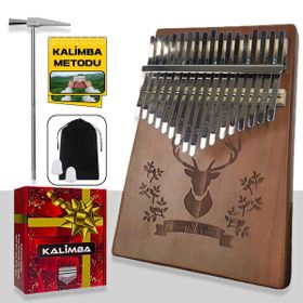 Midex KLX-456 17 Çelik Tuşlu Türkçe Metod Çanta Çekiç Hakiki Maun Ağacı Kalimba