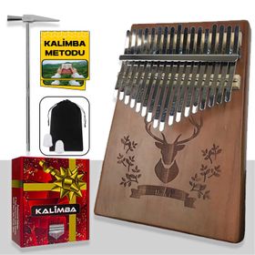Midex KLX-456 17 Çelik Tuşlu Türkçe Metod Çanta Çekiç Hakiki Maun Ağacı Kalimba