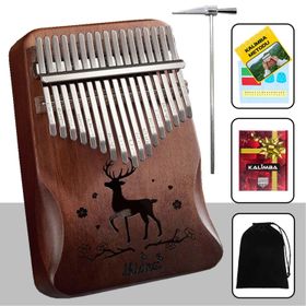 Midex KLX-520 Hakiki Ağaç Geyik Desenli Ahşap Açık Kahve 17 Çelik Tuşlu Kalimba