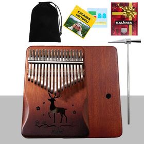Midex KLX-520 Hakiki Ağaç Geyik Desenli Ahşap Açık Kahve 17 Çelik Tuşlu Kalimba