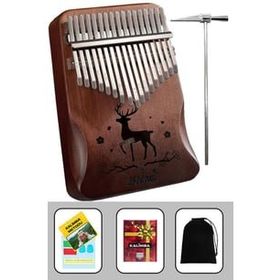 Midex KLX-520 Hakiki Ağaç Geyik Desenli Ahşap Açık Kahve 17 Çelik Tuşlu Kalimba