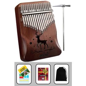 Midex KLX-520 Hakiki Ağaç Geyik Desenli Ahşap Açık Kahve 17 Çelik Tuşlu Kalimba