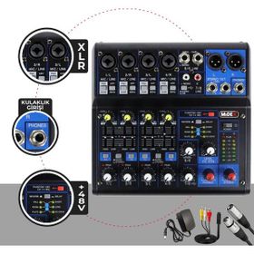 Midex Mdx-06Fxu Stüdyo Kayıt İçin 6 Kanal Ses Kartlı +48V Phantomlu Ses Mikseri