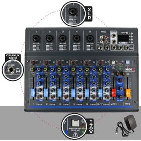 Midex MDX-07FXU 7 Kanal Ses Mikseri Deck Mikser Kayıt Bluetooth Usb Efekt
