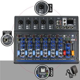 Midex MDX-07FXU 7 Kanal Ses Mikseri Deck Mikser Kayıt Bluetooth Usb Efekt