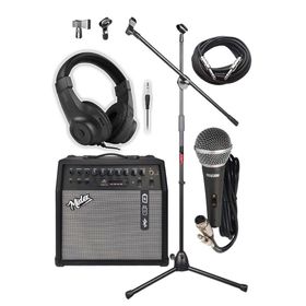 Midex MGA-50 Pak 50 W USB Bluetooth Şarjlı 4 Girişli Mikrofon Kulaklık Stand Kablo Elektro Gitar Amfisi