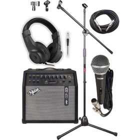 Midex MGA-50 Pak 50 W USB Bluetooth Şarjlı 4 Girişli Mikrofon Kulaklık Stand Kablo Elektro Gitar Amfisi