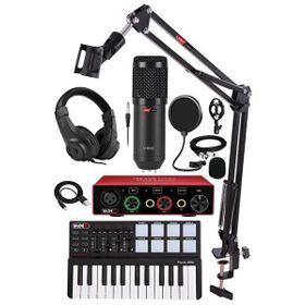 Midex Midi Paket-1 Stüdyo Ekipmanları Seti Ses Kartı Midi Klavye Mikrofon Kulaklık