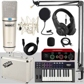 Midex Midi Paket-3 Stüdyo Ekipmanları Seti Ses Kartı Midi Klavye Mikrofon Kulaklık