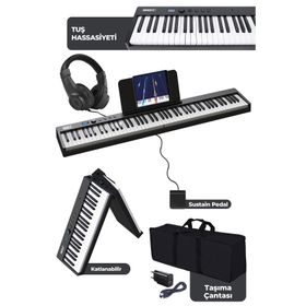 Midex Plx-100Bk Tuş Hassasiyetli 88 Tuş Bluetooth Şarjlı Taşınabilir Dijital Piyano