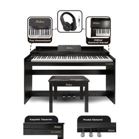 Midex Plx-140 Pro-Bk Bluetoothlu Tuş Hassasiyetli 88 Tuşlu Kapaklı Siyah Dijital Piyano