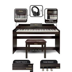 Midex Plx-140 Pro-Sr Bluetoothlu Tuş Hassasiyetli 88 Tuşlu Kapaklı Kahverengi Dijital Piyano