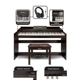 Midex Plx-140 Pro-Sr Bluetoothlu Tuş Hassasiyetli 88 Tuşlu Kapaklı Kahverengi Dijital Piyano