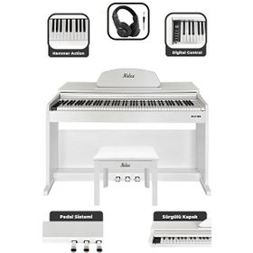 Midex Plx-190Wh 88 Tuşlu Hammer Action Ve Tuş Hassasiyeti Beyaz Dijital Piyano