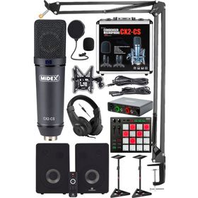 Midex Private Paket-6 Monitör-Mikrofon-Ses Kartı-Kulaklık ve Midi Pad Controller Stüdyo Ekipmanları Seti