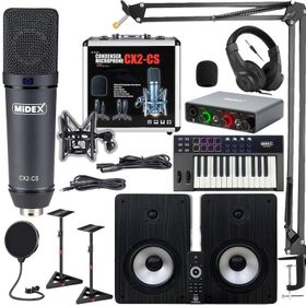 Midex Private Paket-7 Monitör-Mikrofon-Ses Kartı-Kulaklık ve Midi Klavye Stüdyo Ekipmanları Seti