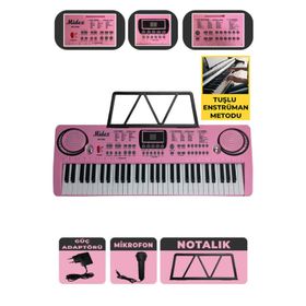 Midex PS-1500PK Başlangıç İçin 61 Tuşlu Org Pembe Renk Notalık Adaptör Mikrofon