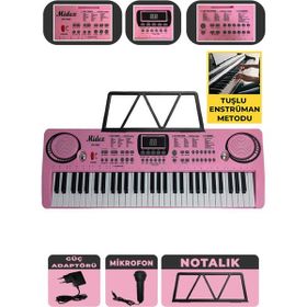 Midex PS-1500PK Başlangıç İçin 61 Tuşlu Org Pembe Renk Notalık Adaptör Mikrofon