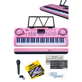 Midex PS-1500PK Başlangıç İçin 61 Tuşlu Org Pembe Renk Notalık Adaptör Mikrofon