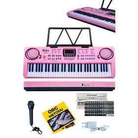 Midex PS-1500PK Başlangıç İçin 61 Tuşlu Org Pembe Renk Notalık Adaptör Mikrofon