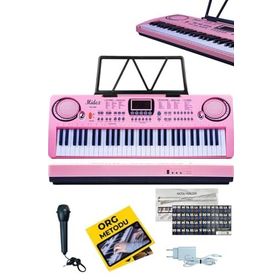 Midex PS-1500PK Başlangıç İçin 61 Tuşlu Org Pembe Renk Notalık Adaptör Mikrofon