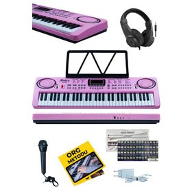 Midex PS-1500PK-H Başlangıç İçin Pembe 61 Tuşlu Org Kulaklık Notalık Mikrofon Metod