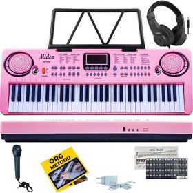 Midex PS-1500PK-H Başlangıç İçin Pembe 61 Tuşlu Org Kulaklık Notalık Mikrofon Metod