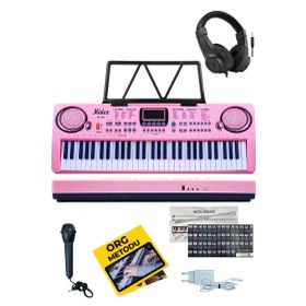 Midex PS-1500PK-H Başlangıç İçin Pembe 61 Tuşlu Org Kulaklık Notalık Mikrofon Metod