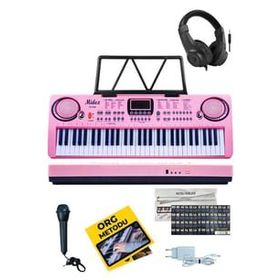 Midex PS-1500PK-H Başlangıç İçin Pembe 61 Tuşlu Org Kulaklık Notalık Mikrofon Metod